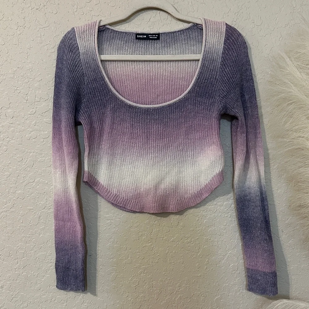 SHEIN Purple Gradient Knit Sweater 4